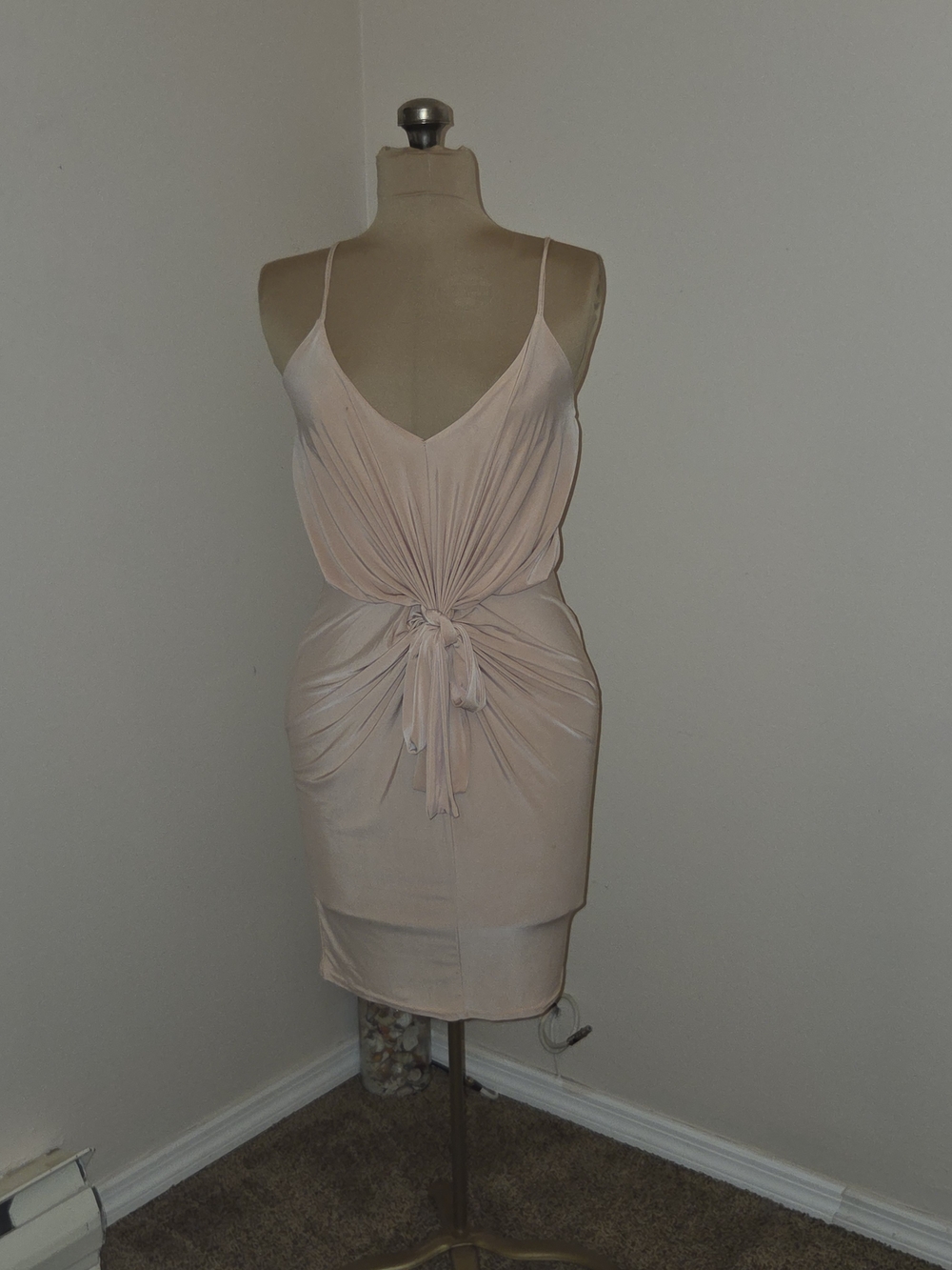 Boohoo Blush Tie-Front Slip Mini Dress